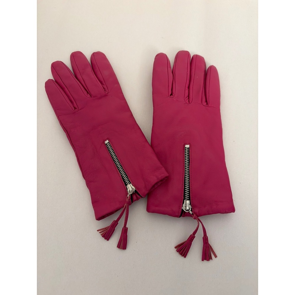 Merona Leather Gloves Women Small Pink Good Zipper Tassel Pig Suede Winter